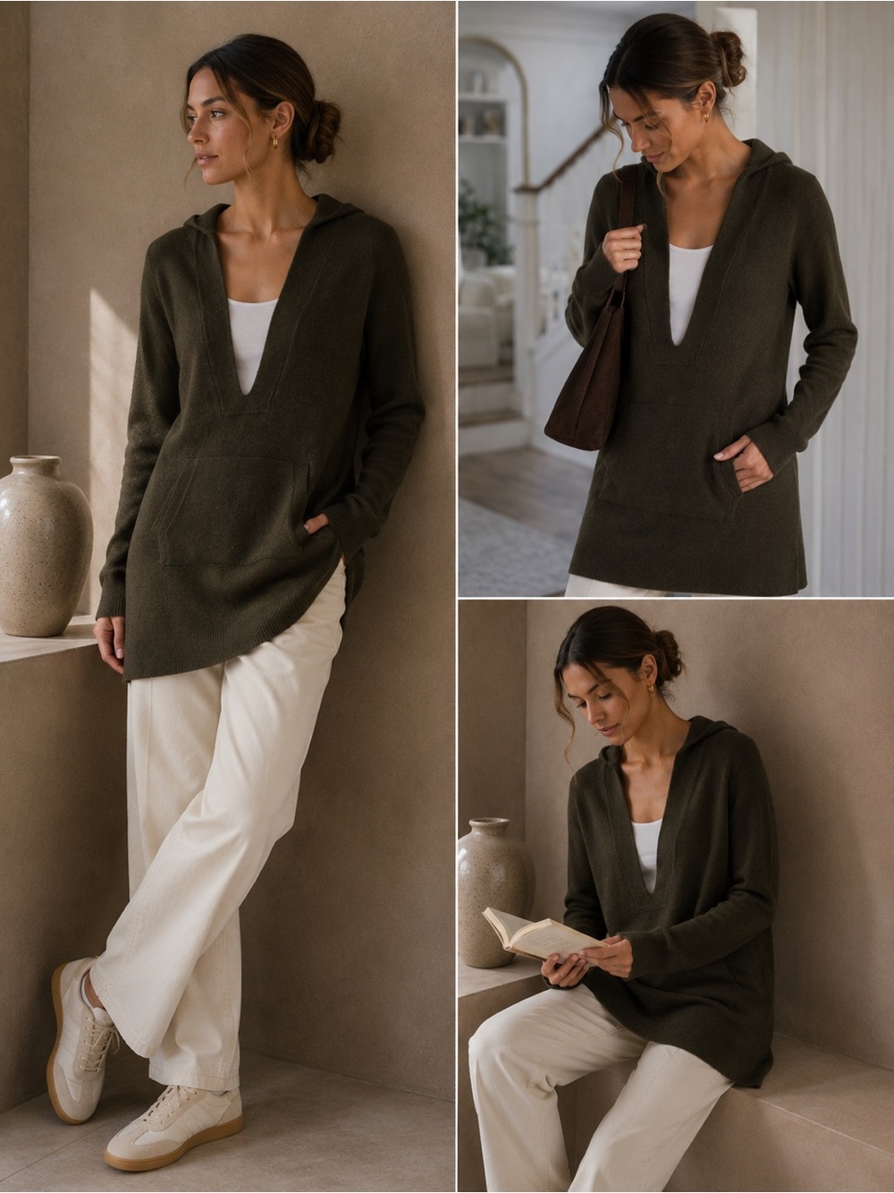 VINCE 100% Cashmere Vneck Long Sweater Sz Medium